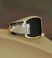 Classic Ring Fashion Metal Gold Color Inlaid Black Stone