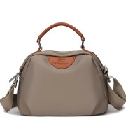 New Portable Nylon Cloth with Cowhide Shoulder Bag(Grey)