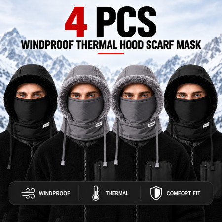 4Pcs - [Black/ASH ] Winter Thick Warm Hat with Earflaps