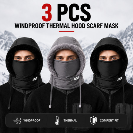 3Pcs  - [Black/ASH ] Winter Thick Warm Hat with Earflaps -